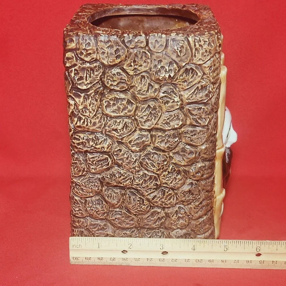 Vintage Panda Bamboo Ceramic Pottery Planter Large Vase